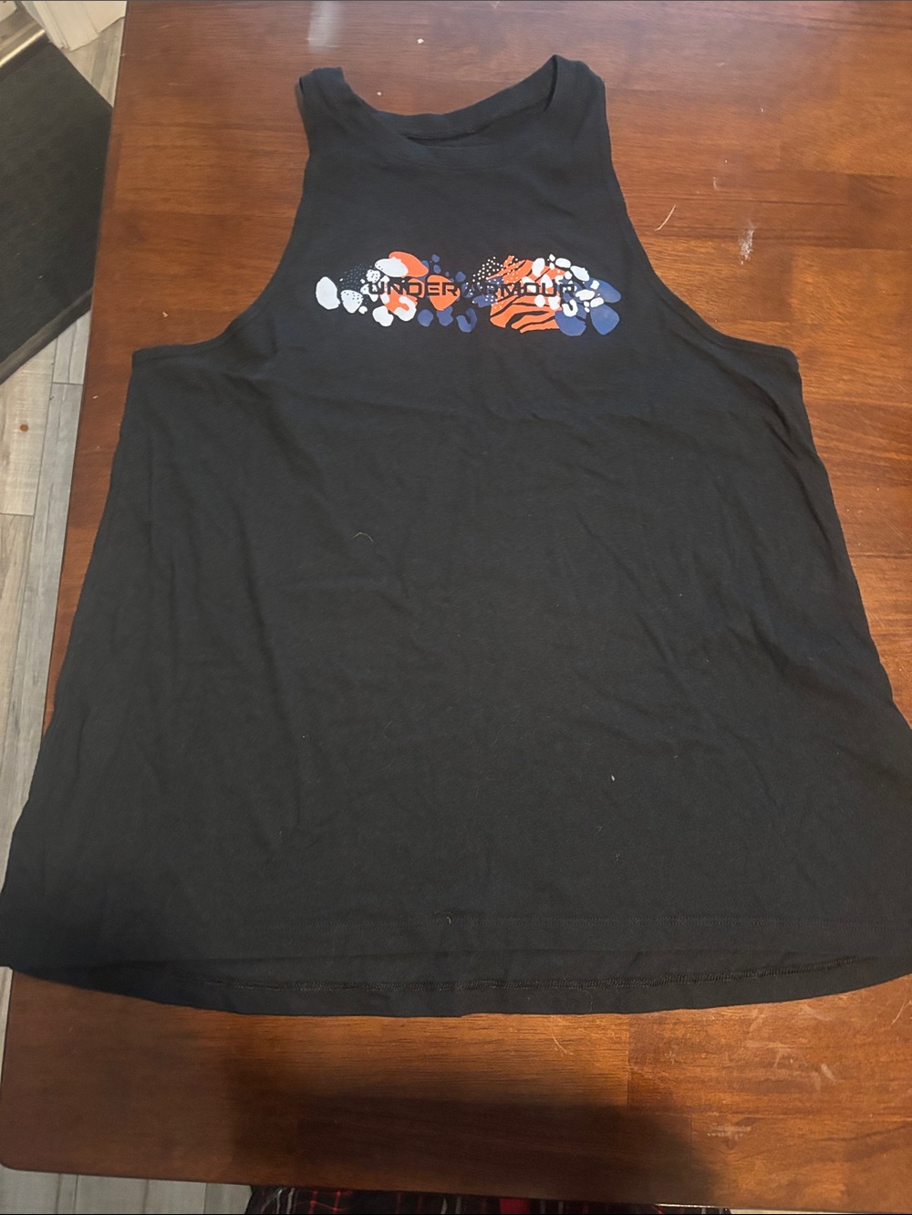 Under Armour Black Tank Top with Orange & Navy Graphic